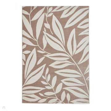Catherine Lansfield Sorral Leaves Modern Botanical Floral Durable Easy-Care Carved High Density Polyproplyene Natural/Cream Rug-Think Rugs-Rug Love - The Most Loved Rug Store